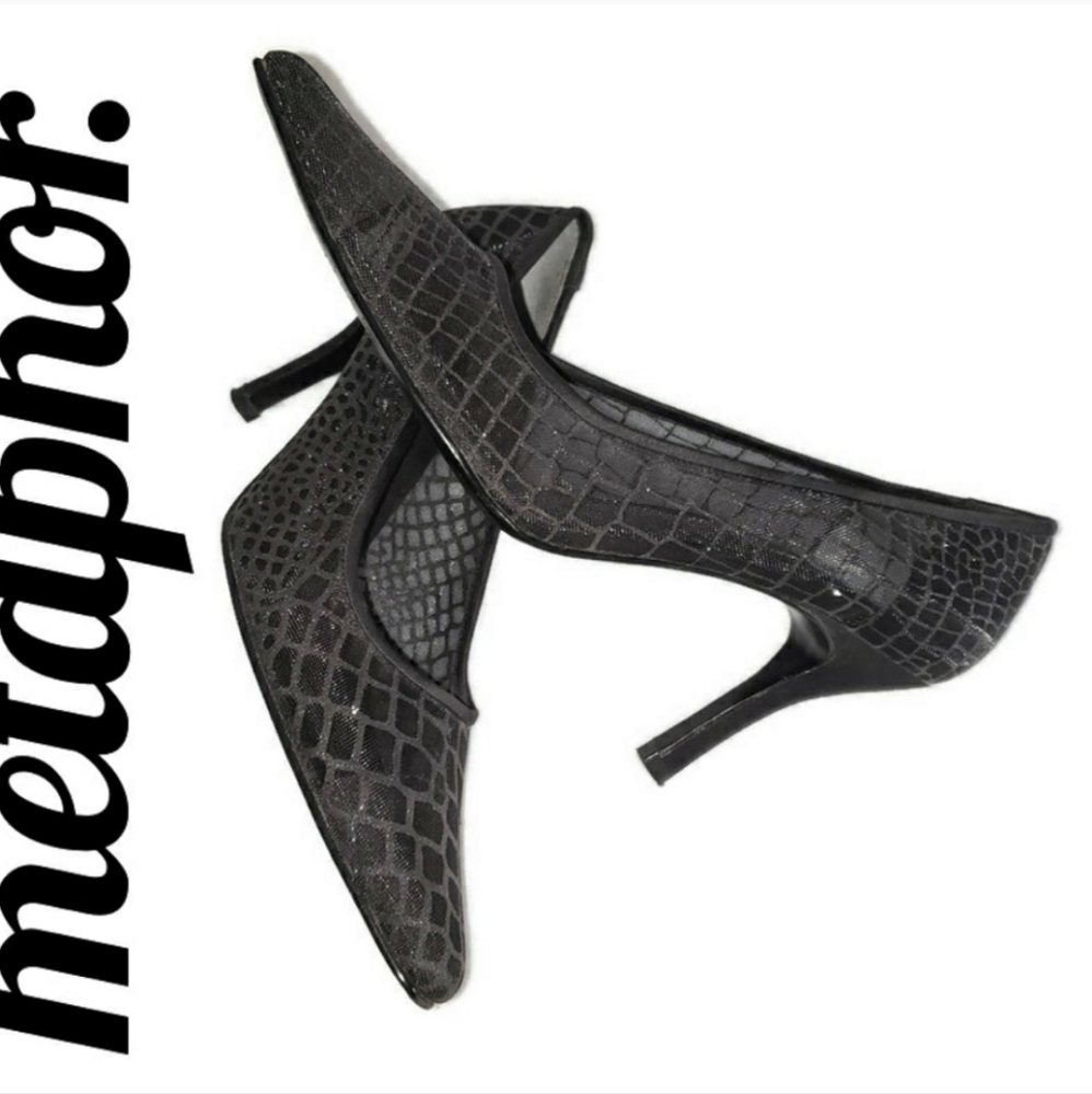 Womens sz 10 black illusion Metaphor stiletto heels with sheer upper material